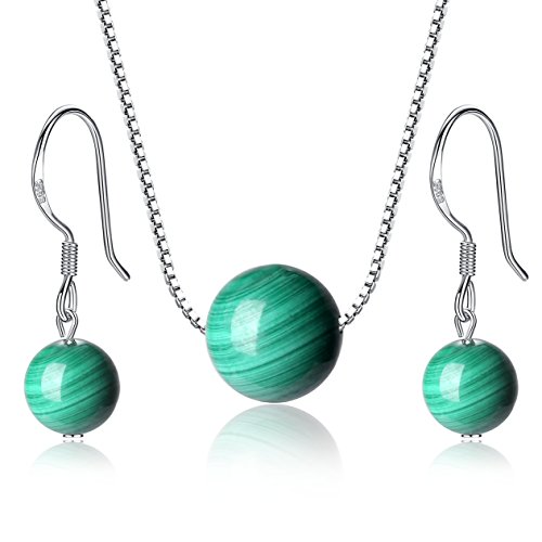 COAI Geschenkideen Schmuck-Sets 925 Sterling Silber Halskette mit Anhänger und EIN Paar Ohrhänger aus Malachit für Damen COAI Geschenkideen Schmuck-Sets 925 Sterling Silber Halskette mit Anhänger und EIN Paar Ohrhänger aus Malachit für Damen von COAI