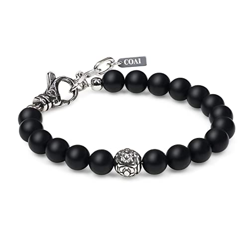 COAI Geschenkideen Schwarzes Armband aus Mattem Onyx mit Fleur De Lis Charm Perlenarmband für Herren Männer von COAI