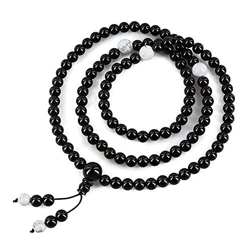 COAI Geschenkideen Unisex 108 Mala aus 6mm Onyx Halskette mit 8mm Howlith für Gebeten von COAI