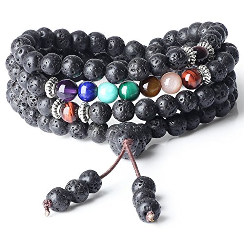 COAI Geschenkideen Unisex 108 Mala aus 7 Chakren und Lavastein Yoga Armband Buddhische Halskette von COAI