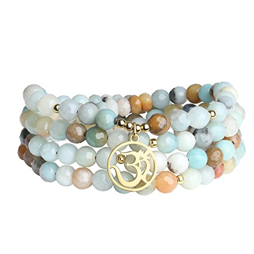 COAI Geschenkideen Unisex 108 Vielfärbiger Amazonit mit OM-Anhänger Buddhistische Gebetsarmband Glücksarmband Halskette von COAI