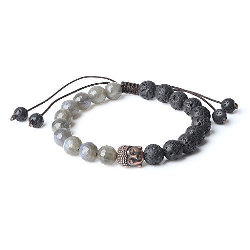 COAI Geschenkideen Unisex Buddistisches Armband aus Lava und Labradorit mit Buddha Kopf Charm von COAI