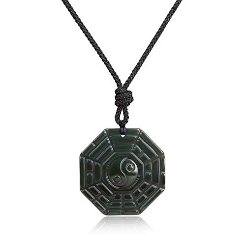 COAI Geschenkideen Unisex Chinesisches Taoismus Amulett Halskette mit Taichi Yin und Yang Bagua Anhänger aus Obsidian Verstellbar von COAI
