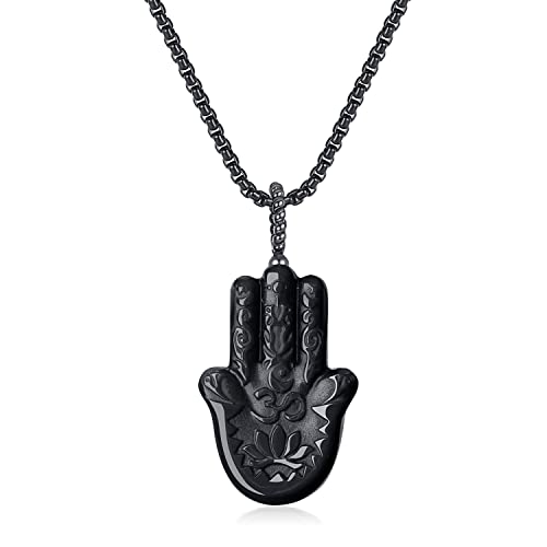 COAI Geschenkideen Unisex Edelstahl Halskette Obsidian Anhänger mit Gravur Hand der Fatima COAI Geschenkideen Unisex Edelstahl Halskette Obsidian Anhänger mit Gravur Hand der Fatima von COAI