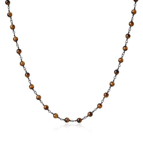 COAI Geschenkideen Unisex Edelstein Perlen Halskette Glückskette aus Gelbem Tigerauge 50cm von COAI