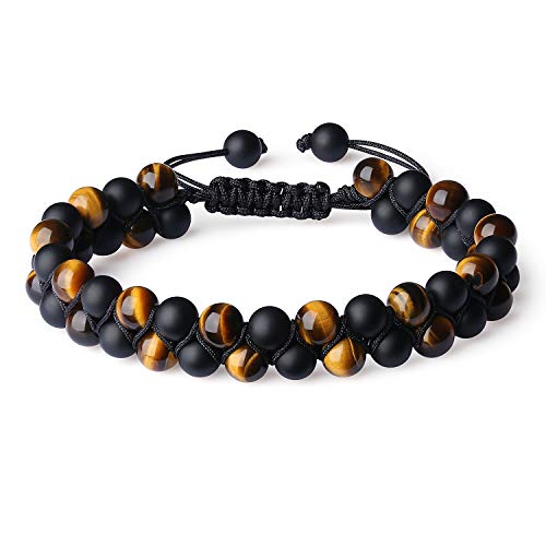 COAI Geschenkideen Unisex Glücksarmband aus Matt Onyx und Tigerauge Handgeknüpft Doppelschicht Armband von COAI