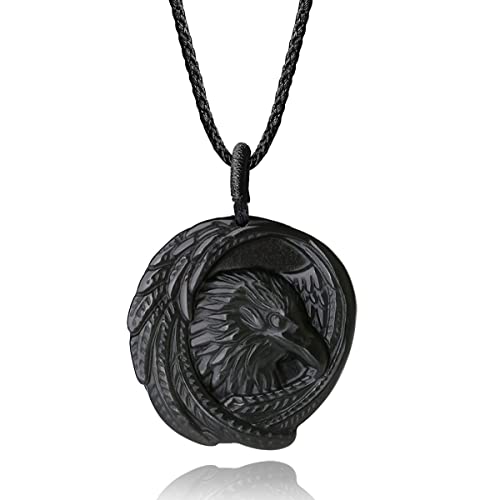 COAI Geschenkideen Unisex Glückskette aus Schwarzem Obsidian mit Adler Anhänger Verstellbare Kette von COAI