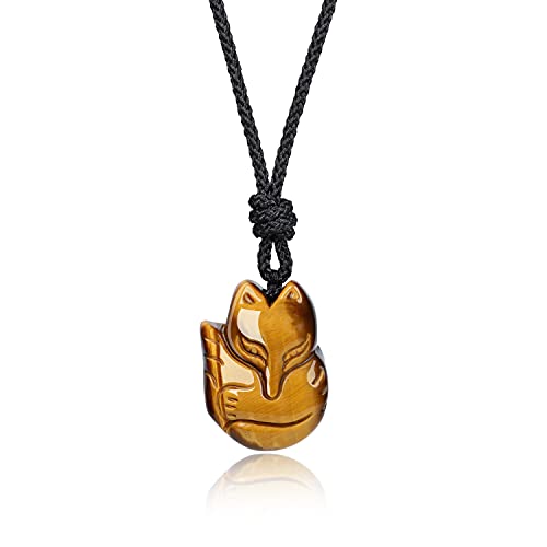 COAI Geschenkideen Unisex Glückskette mit Fuchs Anhänger aus Gelbem Tigerauge Talisman Kette von COAI