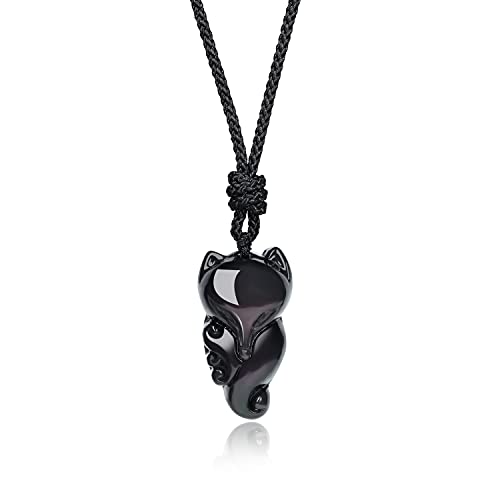 COAI Geschenkideen Unisex Glückskette mit Fuchs Anhänger aus Obsidian Talisman Kette von COAI