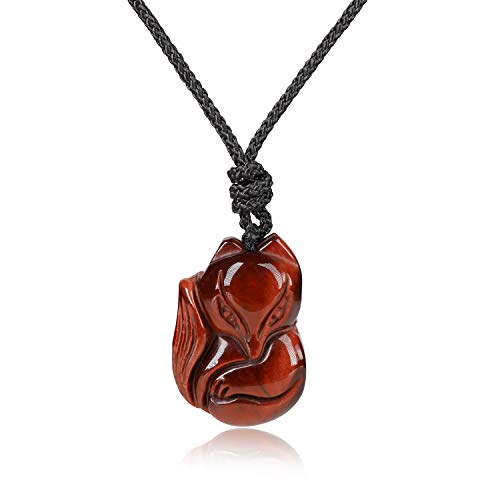 COAI Geschenkideen Unisex Glückskette mit Fuchs Anhänger aus Rotem Tigerauge Amulett Verstellbare Kette von COAI