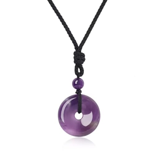 COAI Glückskette Kristallkette mit Kreisring Anhänger aus Amethyst Donut Anhänger Amulett Verstellbare Halskette von COAI
