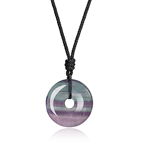 COAI Geschenkideen Unisex Glückskette mit Kreisring Anhänger aus Fluorit Donut Anhänger Verstellbare Halskette COAI Geschenkideen Unisex Glückskette mit Kreisring Anhänger aus Fluorit Donut Anhänger Verstellbare Halskette von COAI