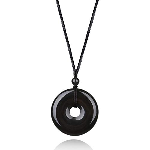 COAI Geschenkideen Unisex Glückskette mit Kreisring Anhänger aus Obsidian Donut Anhänger Amulett Verstellbare Halskette COAI Geschenkideen Unisex Glückskette mit Kreisring Anhänger aus Obsidian Donut Anhänger Amulett Verstellbare Halskette von COAI