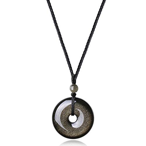 COAI Geschenkideen Unisex Glückskette mit Kreisring Anhänger aus Obsidian Gold Donut Anhänger Amulett Verstellbare Halskette COAI Geschenkideen Unisex Glückskette mit Kreisring Anhänger aus Obsidian Gold Donut Anhänger Amulett Verstellbare Halskette von COAI