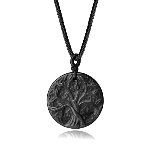 COAI Geschenkideen Unisex Halskette mit Lebensbaum Anhänger aus Schwarzem Obsidian Baum des Lebens Medaillon Vestellbare Kette von COAI