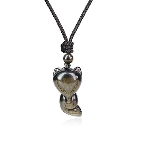 COAI Geschenkideen Unisex Kette mit Fuchs Anhänger aus Obsidian Gold Amulett Glückskette Japanische Glücksbringer von COAI