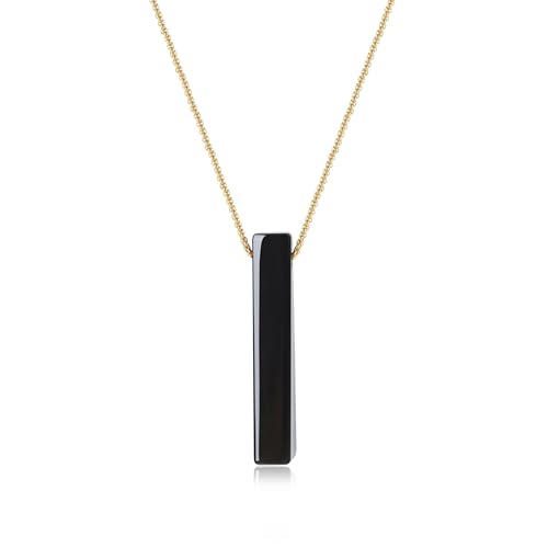 COAI Geschenkideen Unisex Lange Halskette aus Obsidian Glatt Stereo Rechteck Quader Anhänger 80cm von COAI