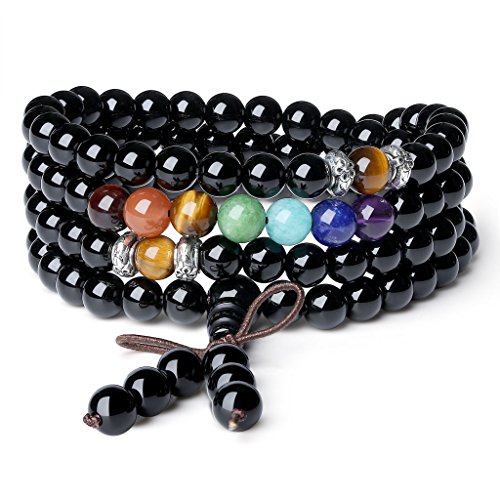 COAI Geschenkideen Unisex Malakette aus 7 Chakren und 6mm Onyx Tibetisches Wickelarmband Halskette von COAI