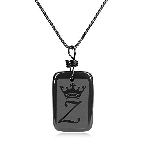COAI Geschenkideen Unisex Obsidian Anhänger mit Gravur Kette mit Buchstabe Z Platte Kette von COAI
