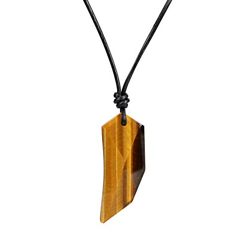 COAI Geschenkideen Unisex Spitzer Anhänger aus Gelbem Tigerauge Wolfszahn Amulett Leder Halskette von COAI