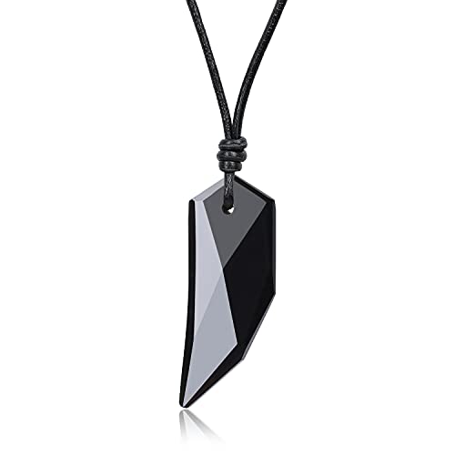 COAI Geschenkideen Unisex Spitzer Anhänger aus Obsidian Wolfszahn Amulett Echte Leder Kette COAI Geschenkideen Unisex Spitzer Anhänger aus Obsidian Wolfszahn Amulett Echte Leder Kette von COAI