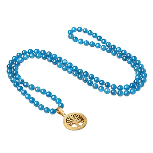 COAI Geschenkideen Unisex Verknotete 108 Mala Kette Meditationskette Gebetskette aus Apatit mit Lebensbaum Charm von COAI