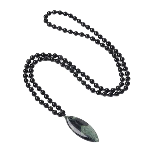 COAI Geschenkideen Unisex Verknotete 108 Mala Kette Meditationskette Gebetskette aus Onyx und Kambaba Jasper mit Kambaba Jasper Anhänger von COAI