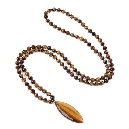 COAI Geschenkideen Unisex Verknotete 108 Mala Kette Meditationskette Gebetskette aus Tigerauge mit Tigerauge Anhänger von COAI