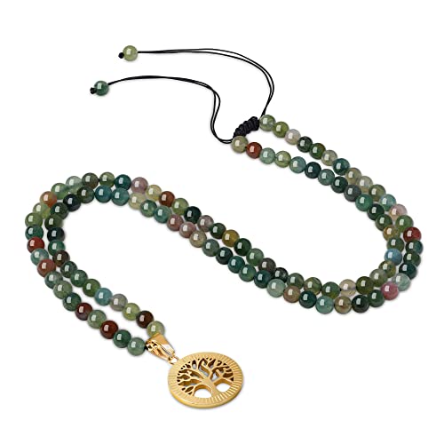 COAI Geschenkideen Unisex Verstellbare 108 Malakette Gebetskette aus Indischem Achat mit Baum des Lebens Charm von COAI