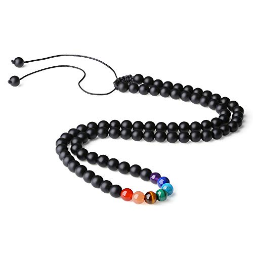 COAI Geschenkideen Unisex Verstellbare Halskette aus Mattem Onyx und 7 Chakra Yoga Kette von COAI