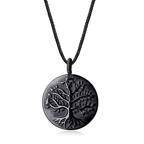 COAI Geschenkideen Unisex Verstellbare Halskette mit Lebensbaum Anhänger aus Obsidian Baum des Lebens Medaillon von COAI