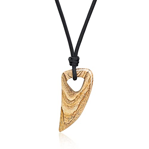 COAI Geschenkideen Unisex Wolfszahn Anhänger aus Landschaftsjaspis Tribal Talisman Halskette von COAI