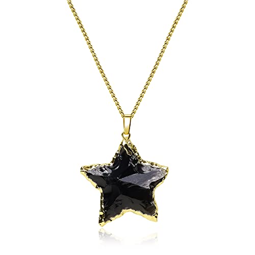 COAI Geschenkideen Vergoldete Halskette mit Stern Anhänger aus Rohem Obsidian Pentakel Pentagramm Kette von COAI