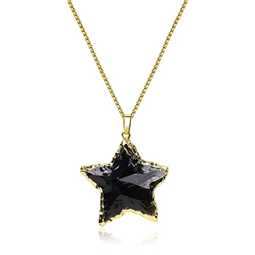 COAI Geschenkideen Vergoldete Halskette mit Stern Anhänger aus Rohem Obsidian Pentakel Pentagramm Kette COAI Geschenkideen Vergoldete Halskette mit Stern Anhänger aus Rohem Obsidian Pentakel Pentagramm Kette von COAI