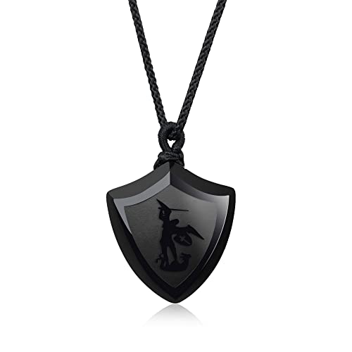 COAI Geschenkideen Verstellbare Kette mit Regenbogen Obsidian Schild Anhänger Erzengel Saint Michael Gravur Schutzengel Anhänger COAI Geschenkideen Verstellbare Kette mit Regenbogen Obsidian Schild Anhänger Erzengel Saint Michael Gravur Schutzengel Anhänger von COAI
