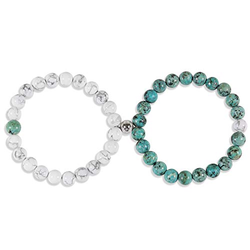 COAI Geschenkideen Ying und Yang Armbänder aus Afrikanischem Türkis und Howlith mit 925 Sterling Silber Magnet Charm für Pärchen von COAI