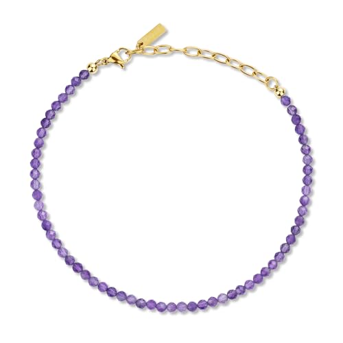 COAI Gold Fußkette aus 4 mm facettiertem Amethyst Perlen für Damen Frauen von COAI