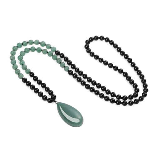 COAI Handgeknüpft Malakette Yogakette Meditationskette aus Aventurin Onyx mit grüner Aventurin Wassertropfen Anhänger COAI Handgeknüpft Malakette Yogakette Meditationskette aus Aventurin Onyx mit grüner Aventurin Wassertropfen Anhänger von COAI