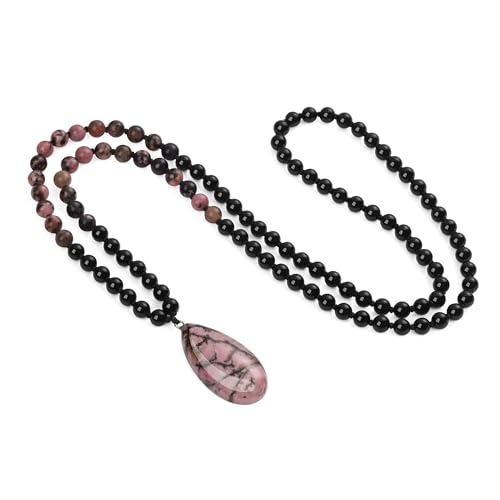 COAI Handgeknüpft Malakette Yogakette Meditationskette aus Rhodonit Onyx mit Rhodonit Wassertropfen Anhänger COAI Handgeknüpft Malakette Yogakette Meditationskette aus Rhodonit Onyx mit Rhodonit Wassertropfen Anhänger von COAI
