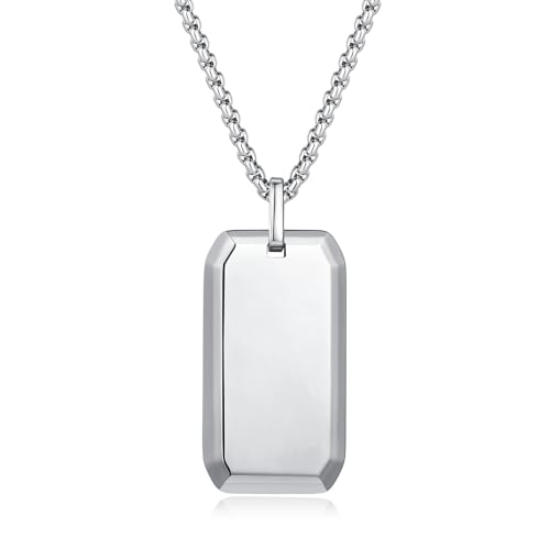 COAI Herren Dog Tag Halskette mit Edelstahl Boxkette und Hundemarke Anhänger Silber 55cm COAI Herren Dog Tag Halskette mit Edelstahl Boxkette und Hundemarke Anhänger Silber 55cm von COAI