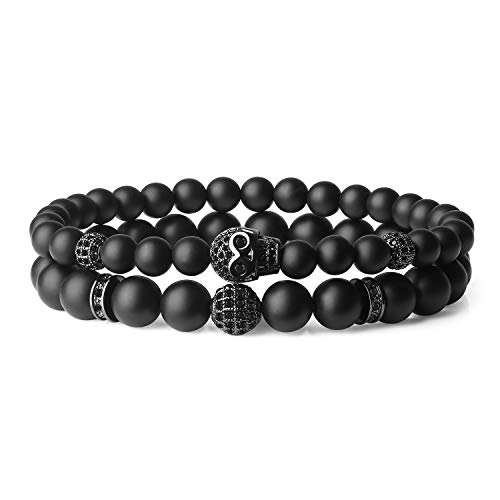 COAI Herren Perlenarmband aus Schwarzer Onyx mit Totenkopf Charm Layering Kette für Männer Größe L COAI Herren Perlenarmband aus Schwarzer Onyx mit Totenkopf Charm Layering Kette für Männer Größe L von COAI