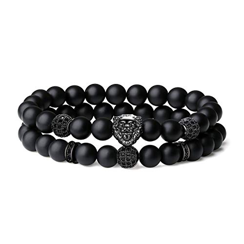 COAI Herren Geschenkideen Glücksarmband aus Mattem Onyx mit CZ Pave Löwe Charm 2PCS COAI Herren Geschenkideen Glücksarmband aus Mattem Onyx mit CZ Pave Löwe Charm 2PCS von COAI