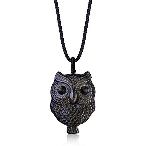 COAI Edelstein Halskette mit Eule Anhänger aus goldener Obsidian Glückskette für Damen Herren von COAI