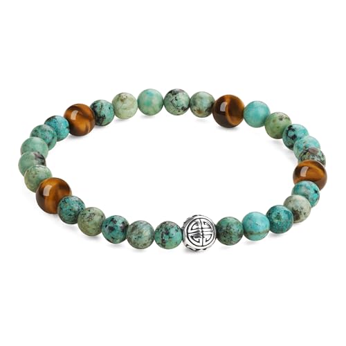 COAI Herren Kristallarmband mit Afrikanischer Türkis, Tigerauge und Edelstahl Longevity-Perlen, Elegantes Naturstein Armband L COAI Herren Kristallarmband mit Afrikanischer Türkis, Tigerauge und Edelstahl Longevity-Perlen, Elegantes Naturstein Armband L von COAI
