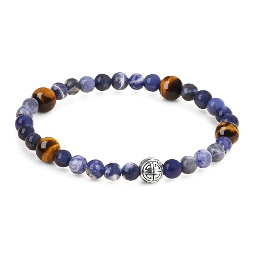 COAI Herren Kristallarmband mit Sodalith, Tigerauge und Edelstahl Longevity-Perlen, Elegantes Naturstein Armband M von COAI