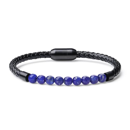 COAI Herren Leder Armband mit Naturstein Lapislazuli Perlen M von COAI