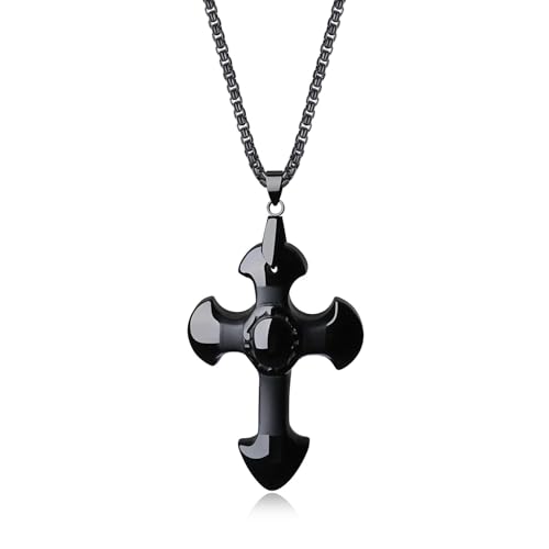 COAI Herren Obsidian Glückskette mit Kreuz Anhänger Religiöse Kette und Christliche Halskette für Männer von COAI