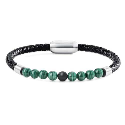 COAI Herren Schwarz Armband aus echtem Leder mit Malachitperlen L von COAI