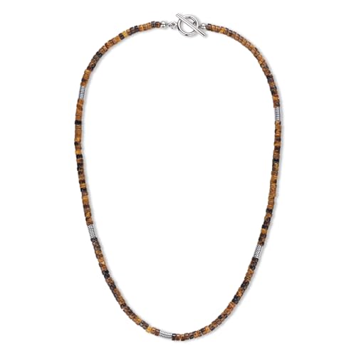 COAI Herrenhalskette aus natürlichem Tigerauge und Hämatitperlen 60cm von COAI