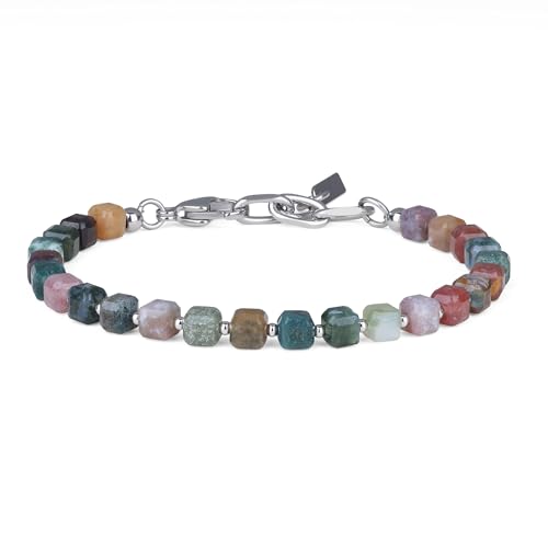 COAI Indischer Achat Armband aus 5 mm facettierten Indischer Achat Perlen und 2 mm Edelstahlperlen Edelstein Armband für Herren von COAI